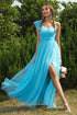asymmetrical-ruched-slit-dress Sophia's Trends - Sophia's Style-Aqua-M